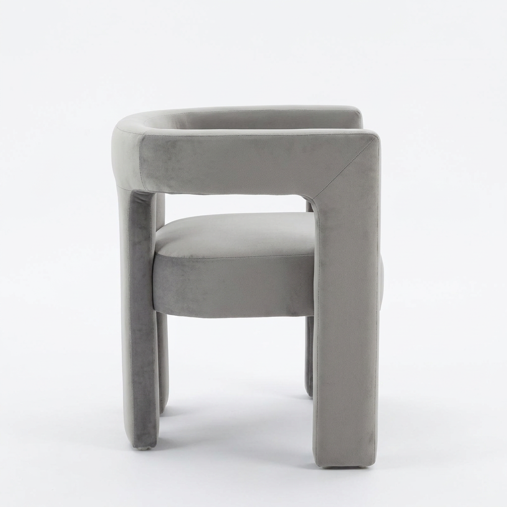 Virelle light grey velvet armchair, left-side view on white