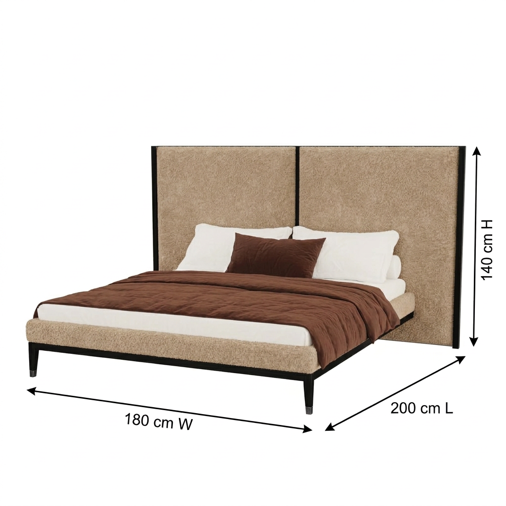 Varen beige boucle bed 180 cm dimension guide