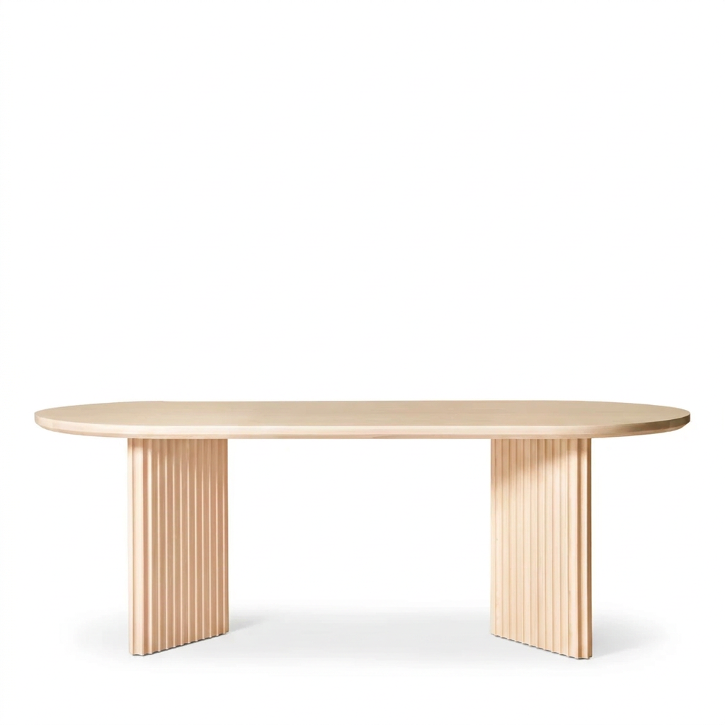 Avelin natural wood dining table, front view on white background