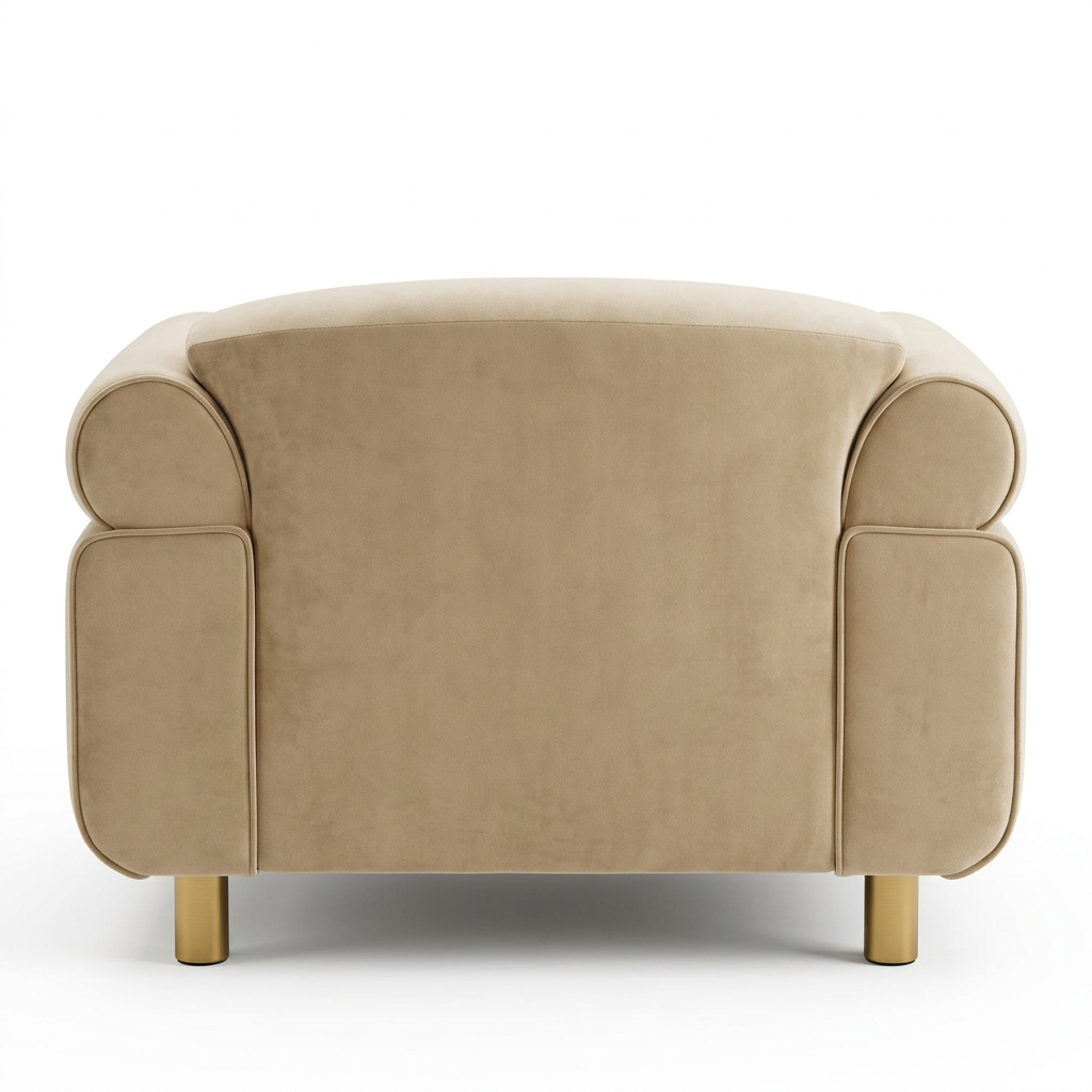 AI-reconstructed rear view of Elowen beige rounded-arm accent chair on white