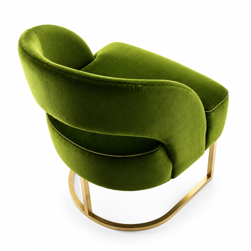 Olive green dining chair rear view on white background
