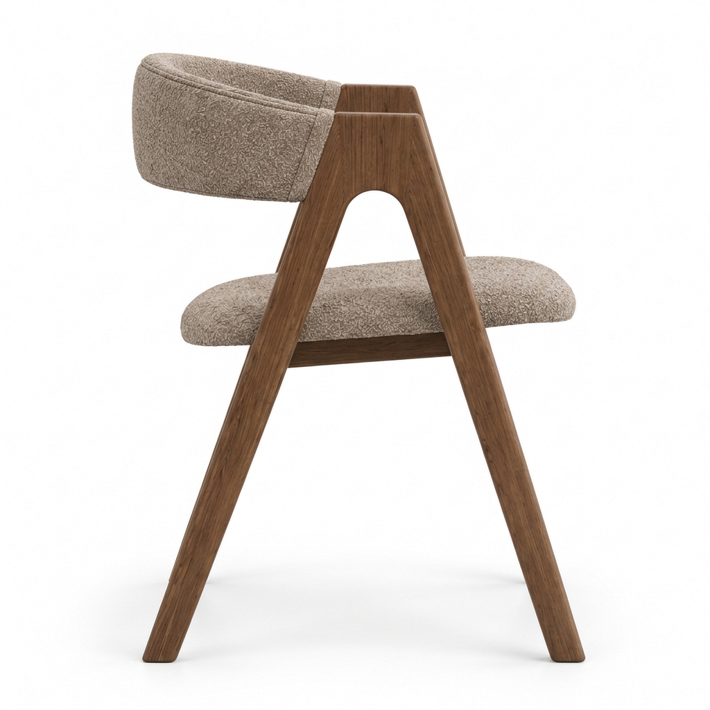Arvella taupe boucle and walnut dining chair, right view