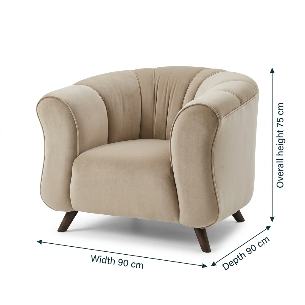 Bellora armchair dimensions: width 90 cm, depth 90 cm, overall height 75 cm