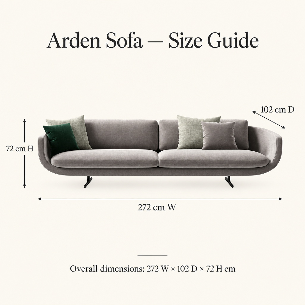 Arden sofa dimensions 272 W by 102 D by 72 H cm