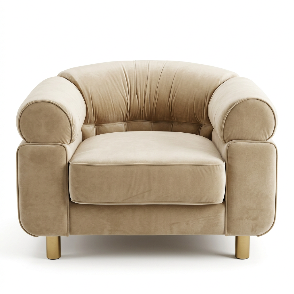 Elowen beige rounded-arm accent chair front view on white