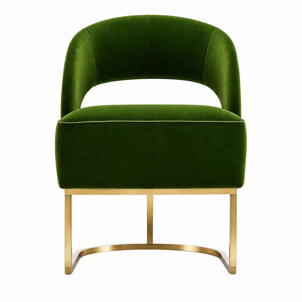 Olive green dining chair front view on white background
