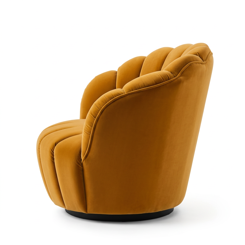 Iselle mustard velvet armchair, AI-reconstructed right side on white