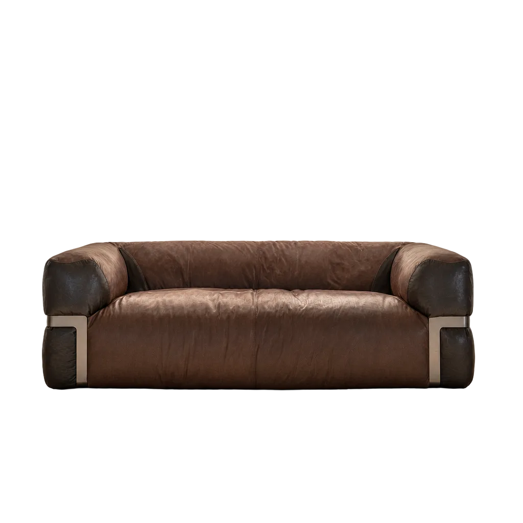 Doren dark brown and black leather sofa front view