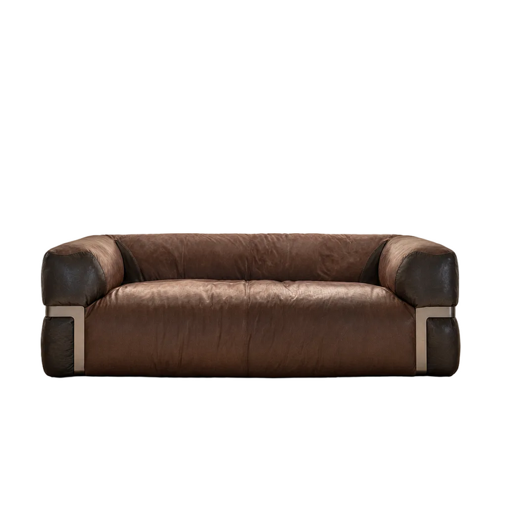 Doren dark brown and black leather sofa front view