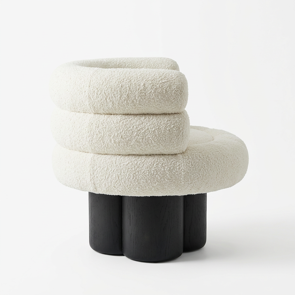 Avenelle ivory bouclé armchair, right-side view on white