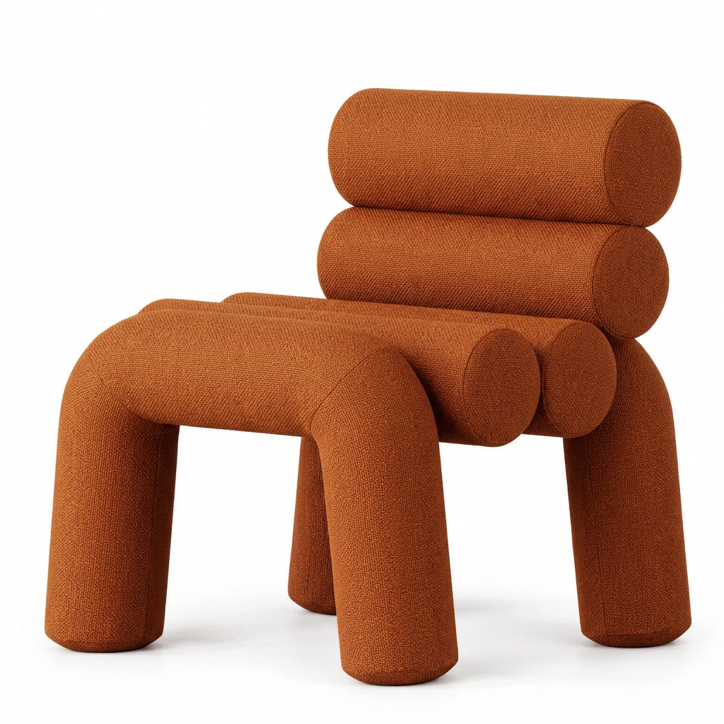 Rovelle orange fabric tubular chair angled view