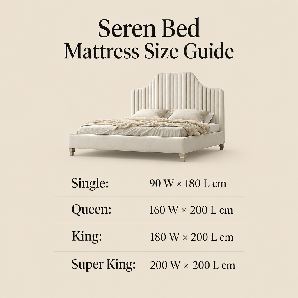 Seren Single Queen King and Super King mattress size guide