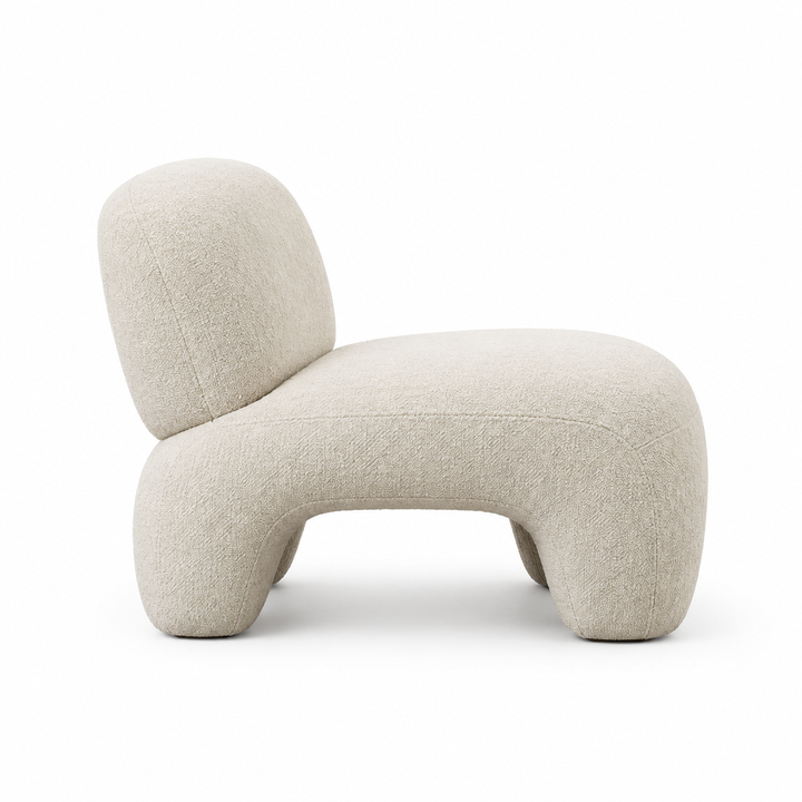 Forma Sculptural Upholstered Chair side view in ivory on white