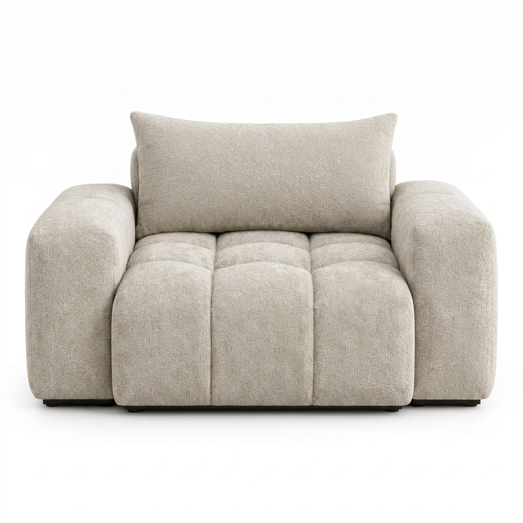 Calvero oat tufted chenille armchair front view