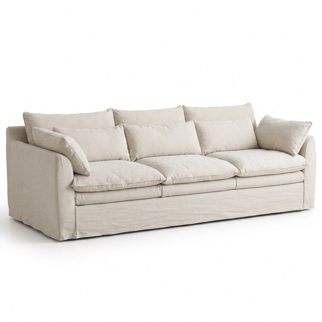 Celeste three-seater skirted sofa right angled view