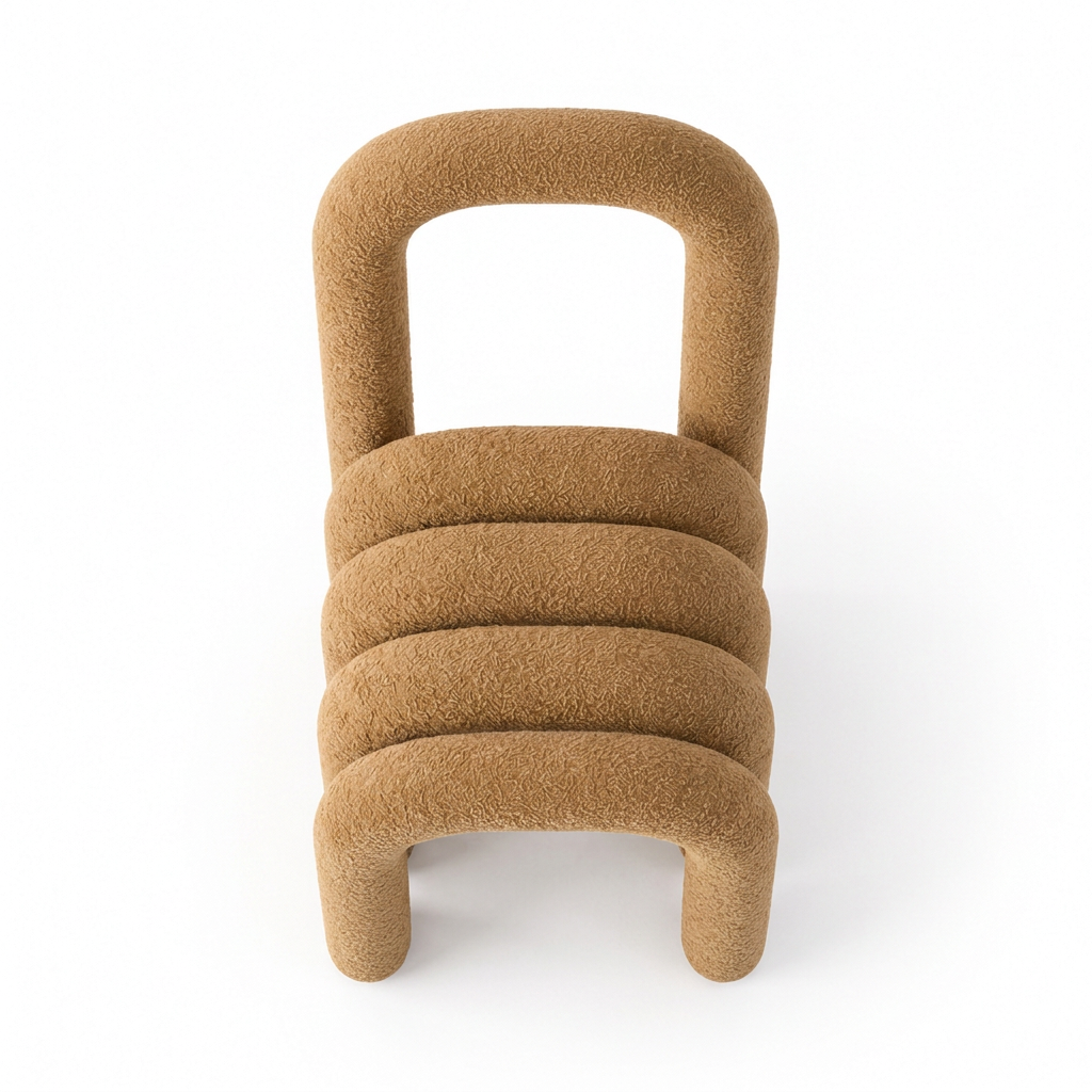 Orvelle caramel boucle arched chair top view
