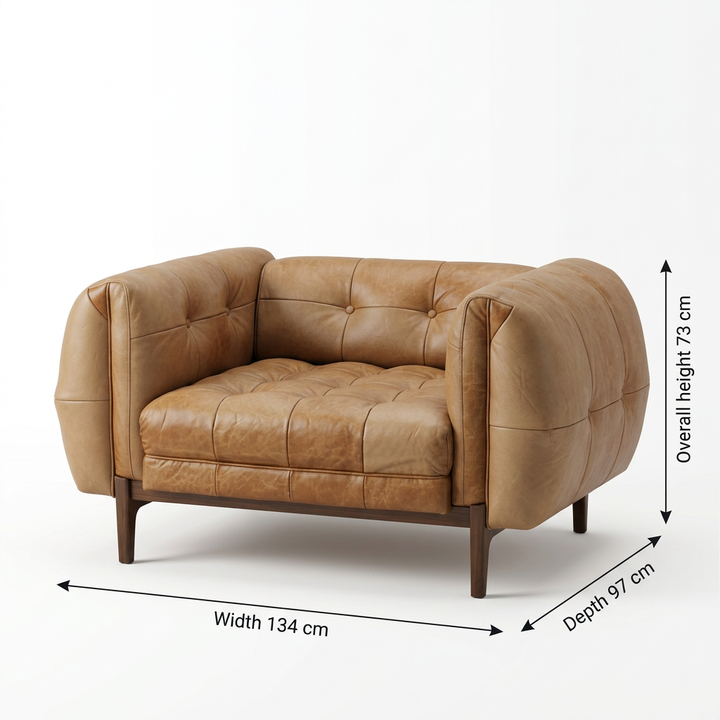 Renwick armchair dimensions: width 134 cm, depth 97 cm, overall height 73 cm