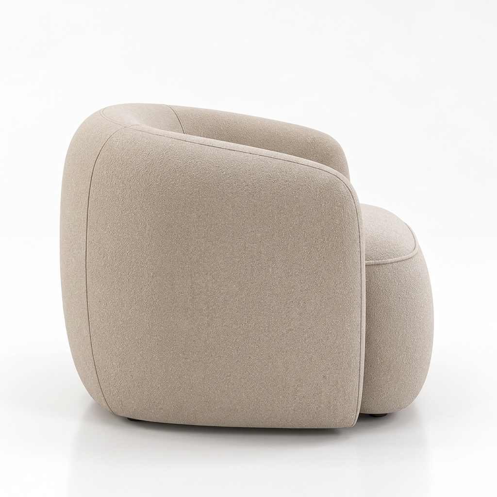 Remi warm beige bouclé armchair right side on white