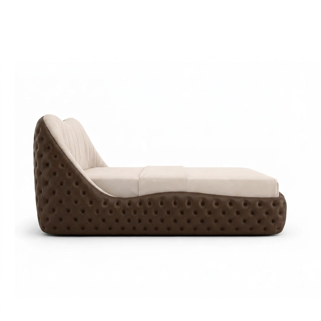Bellavere upholstered bed left side view on white