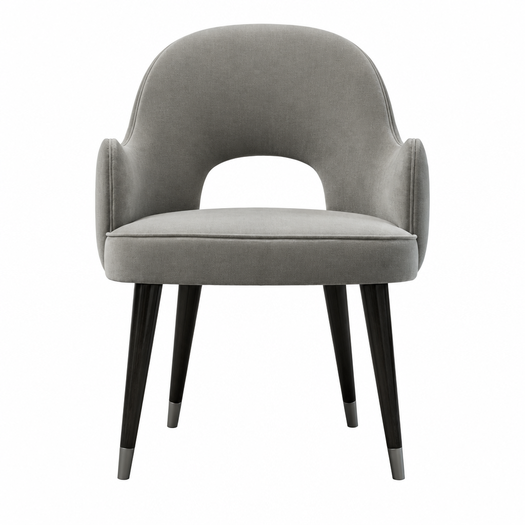 Arlo gray upholstered armchair front view on white