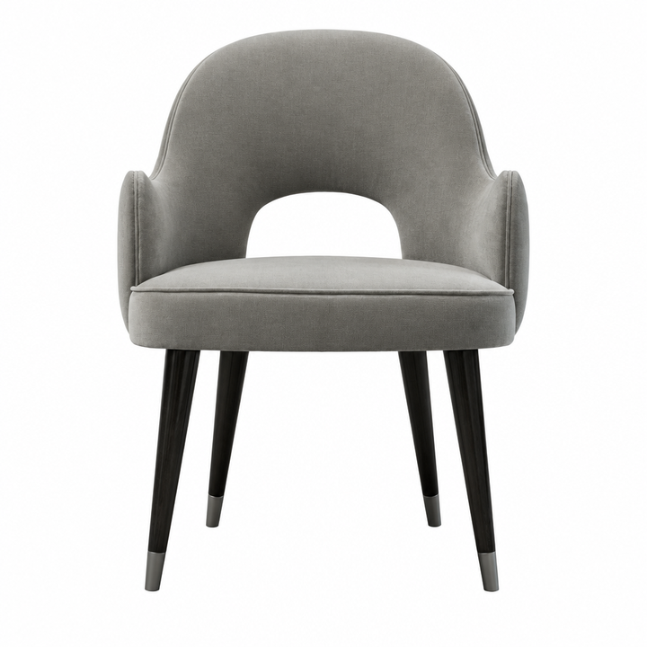 Arlo gray upholstered armchair front view on white