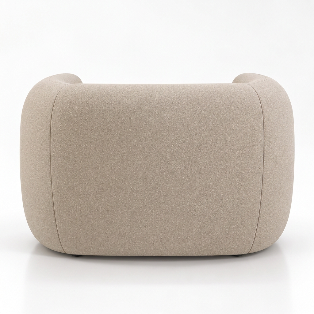 Remi warm beige bouclé armchair back view on white