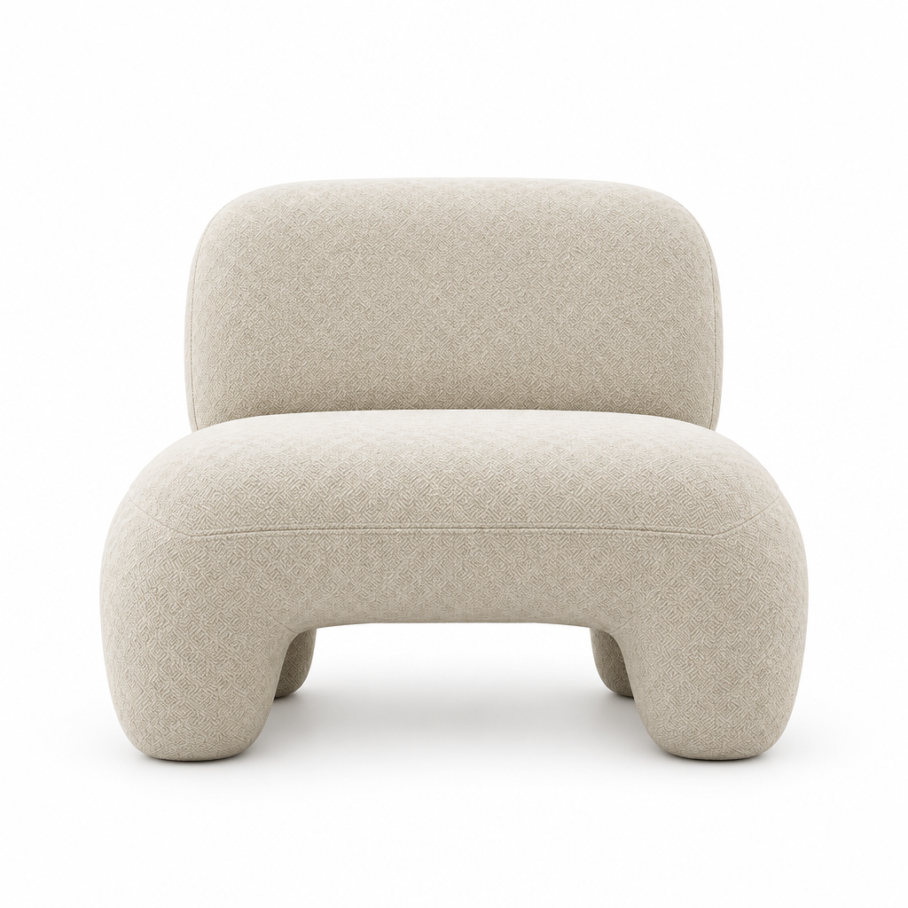 Forma Sculptural Upholstered Chair front view in ivory on white