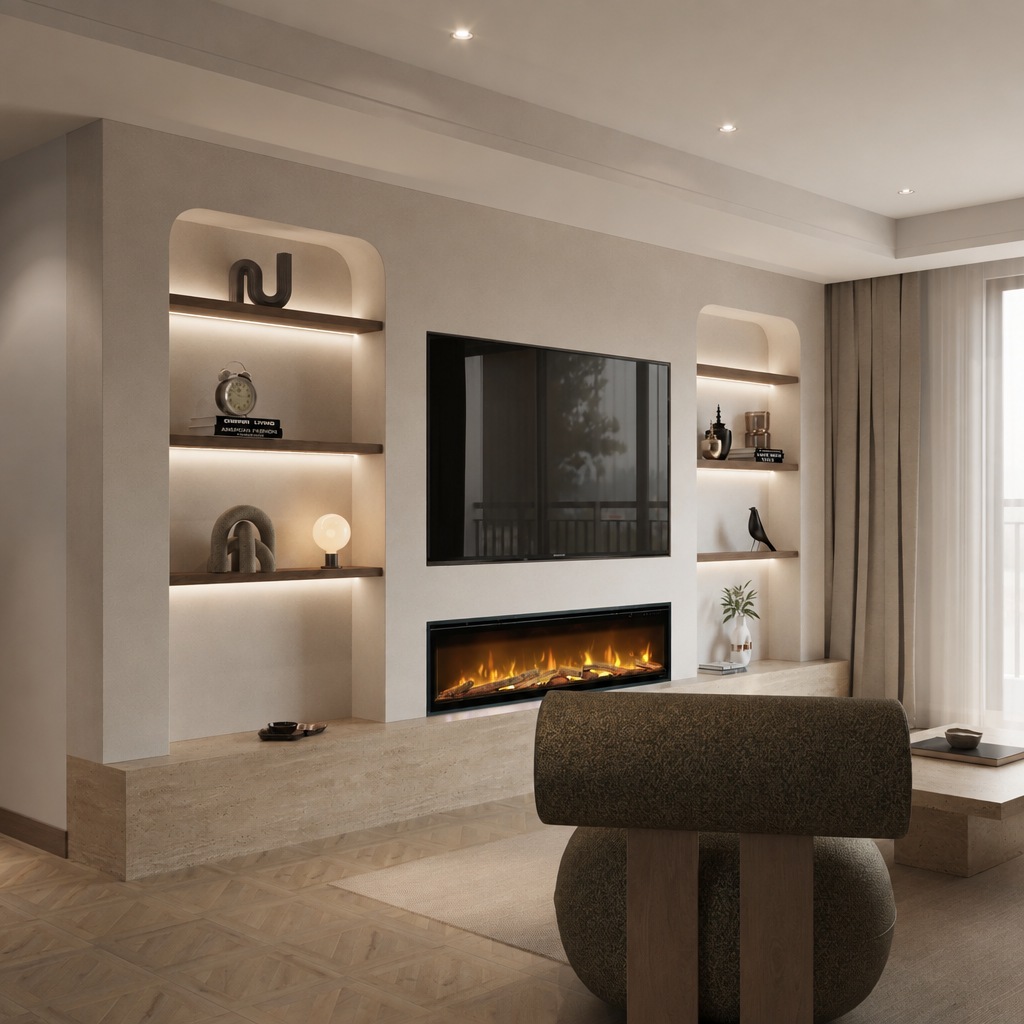Verona Bespoke TV Media Wall, angled view with no TV-screen logo