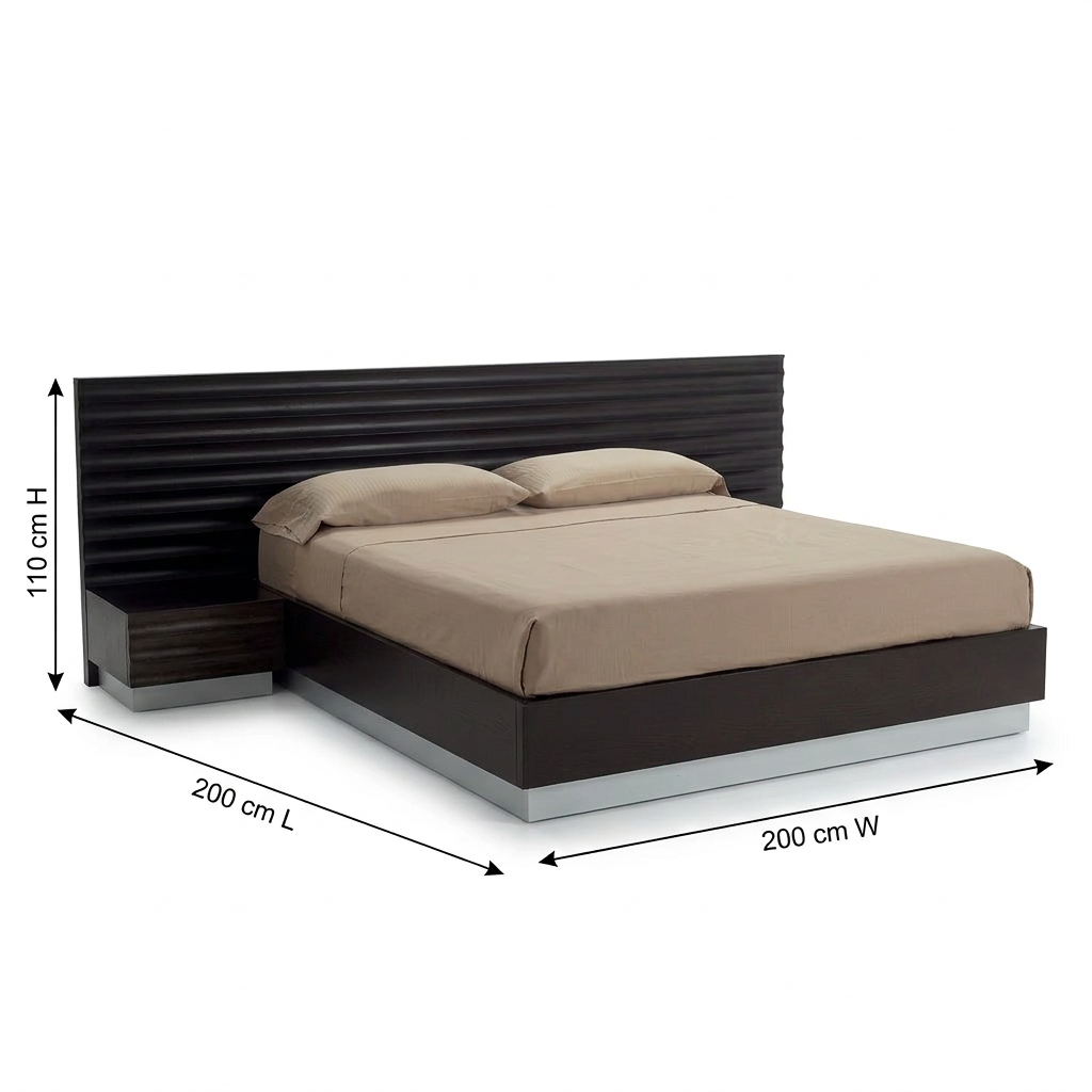 Riven bed dimension arrows 200 W by 200 L by 110 H cm