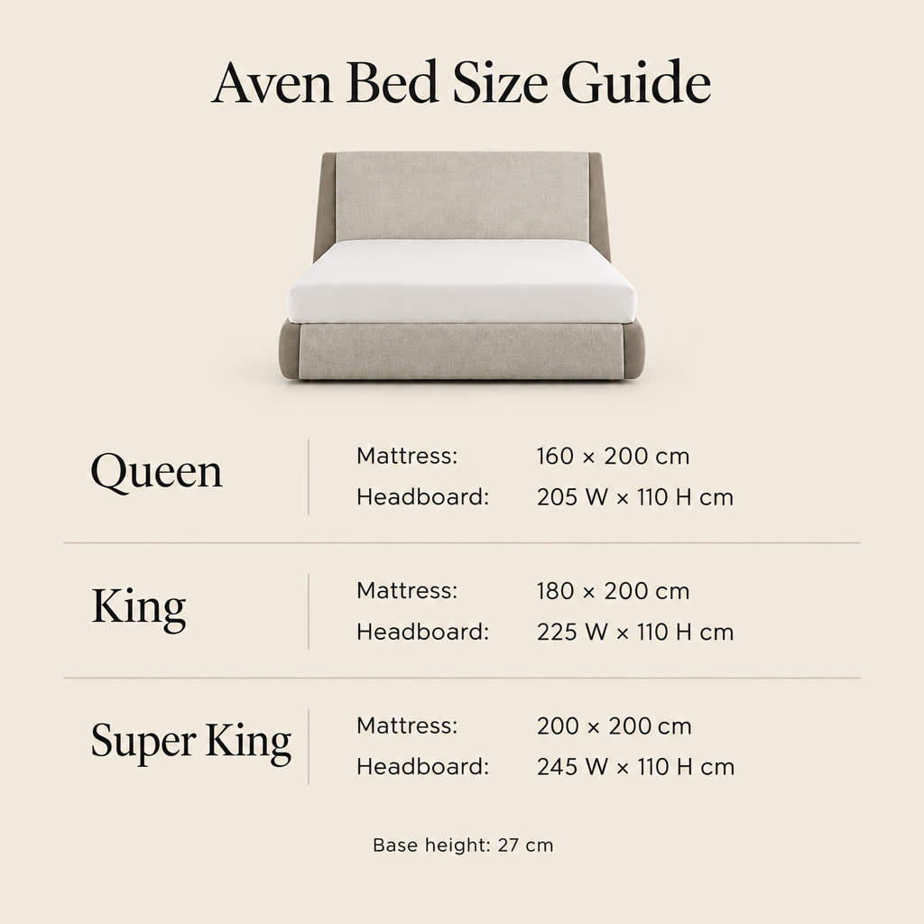 Aven Queen King and Super King size guide