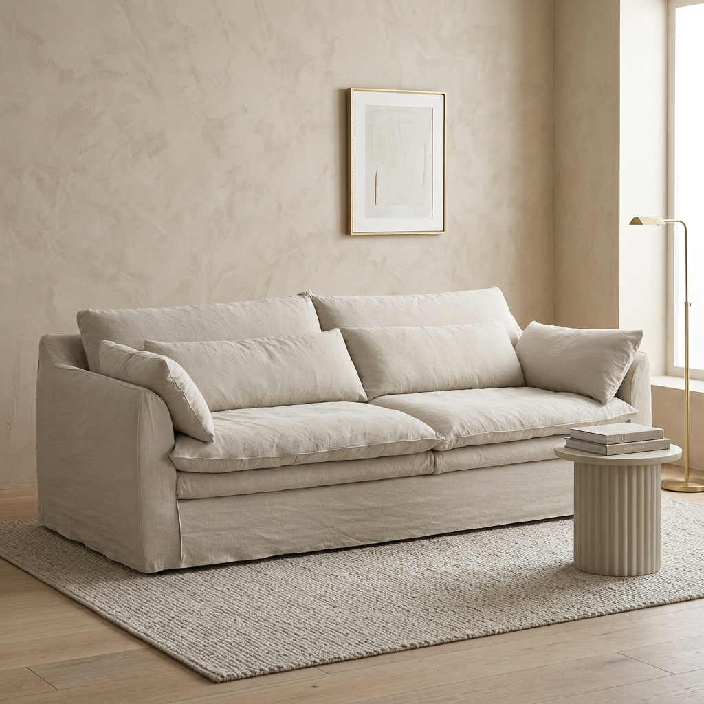 Celeste two-seater skirted sofa in a living room