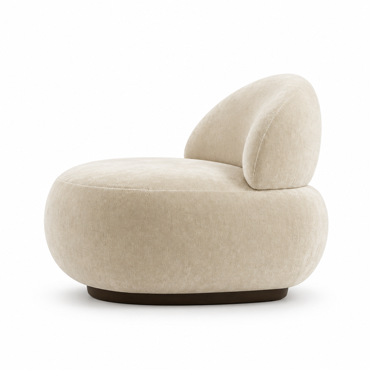 Crescent Sculptural Velvet Chair side view on white