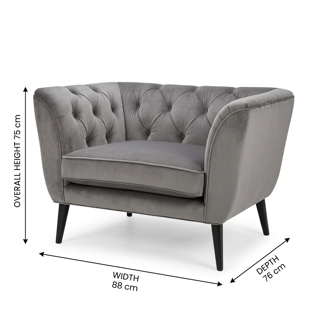 Brielle armchair dimensions: width 88 cm, depth 76 cm, overall height 75 cm