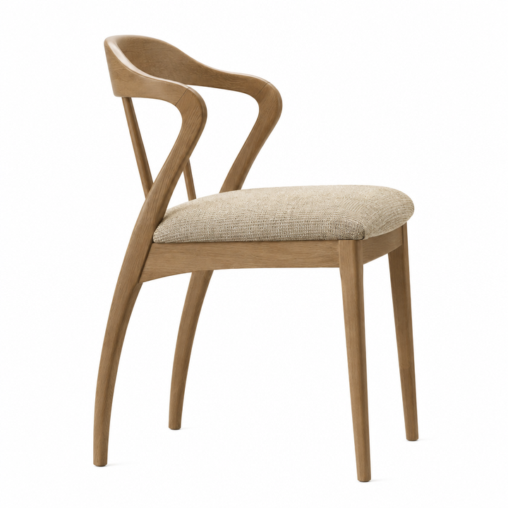Aven wood dining chair side view on white