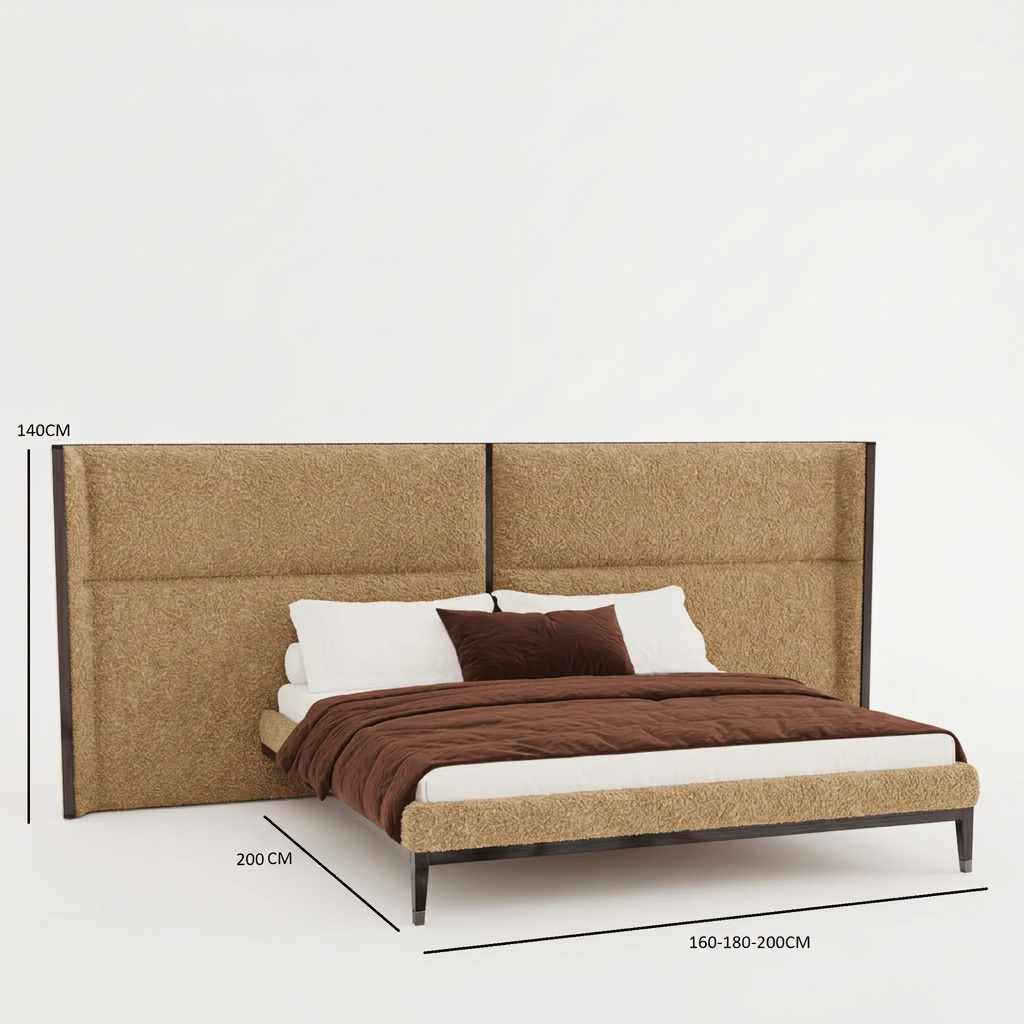 Varen light brown boucle bed dimension guide