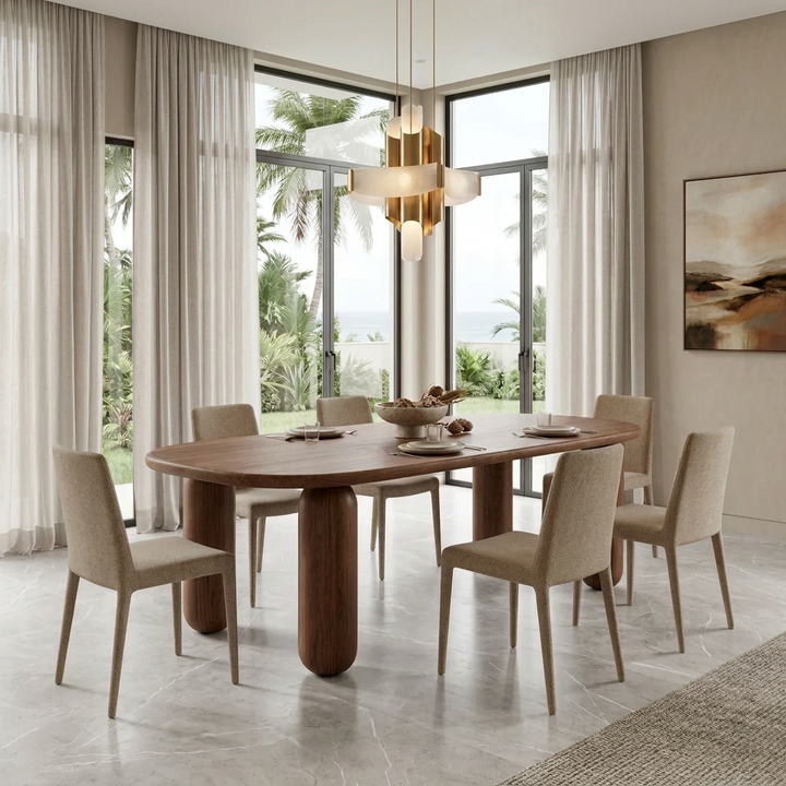 Tavelle chestnut solid oak dining table in a contemporary dining room