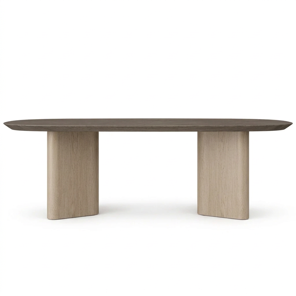 Selvaro oval solid wood dining table, back view on white