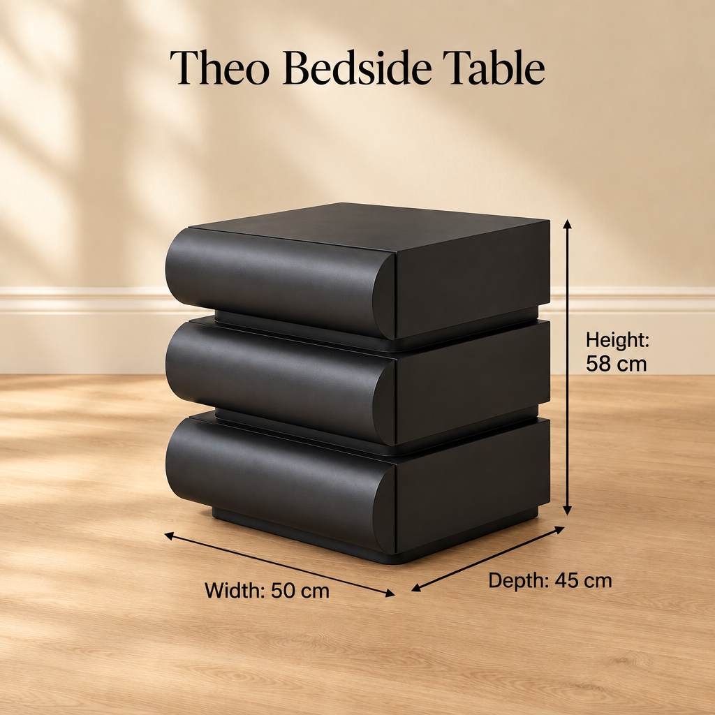 Theo Bedside Table dimensions: 50 cm width, 45 cm depth, 58 cm height