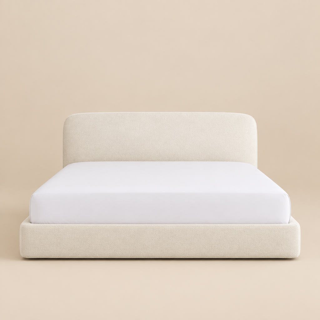 Luma bed front view with uncovered upholstered frame