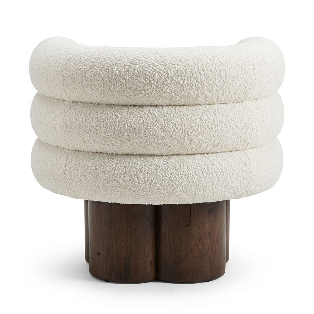 Avenelle ivory bouclé armchair, rear view on white