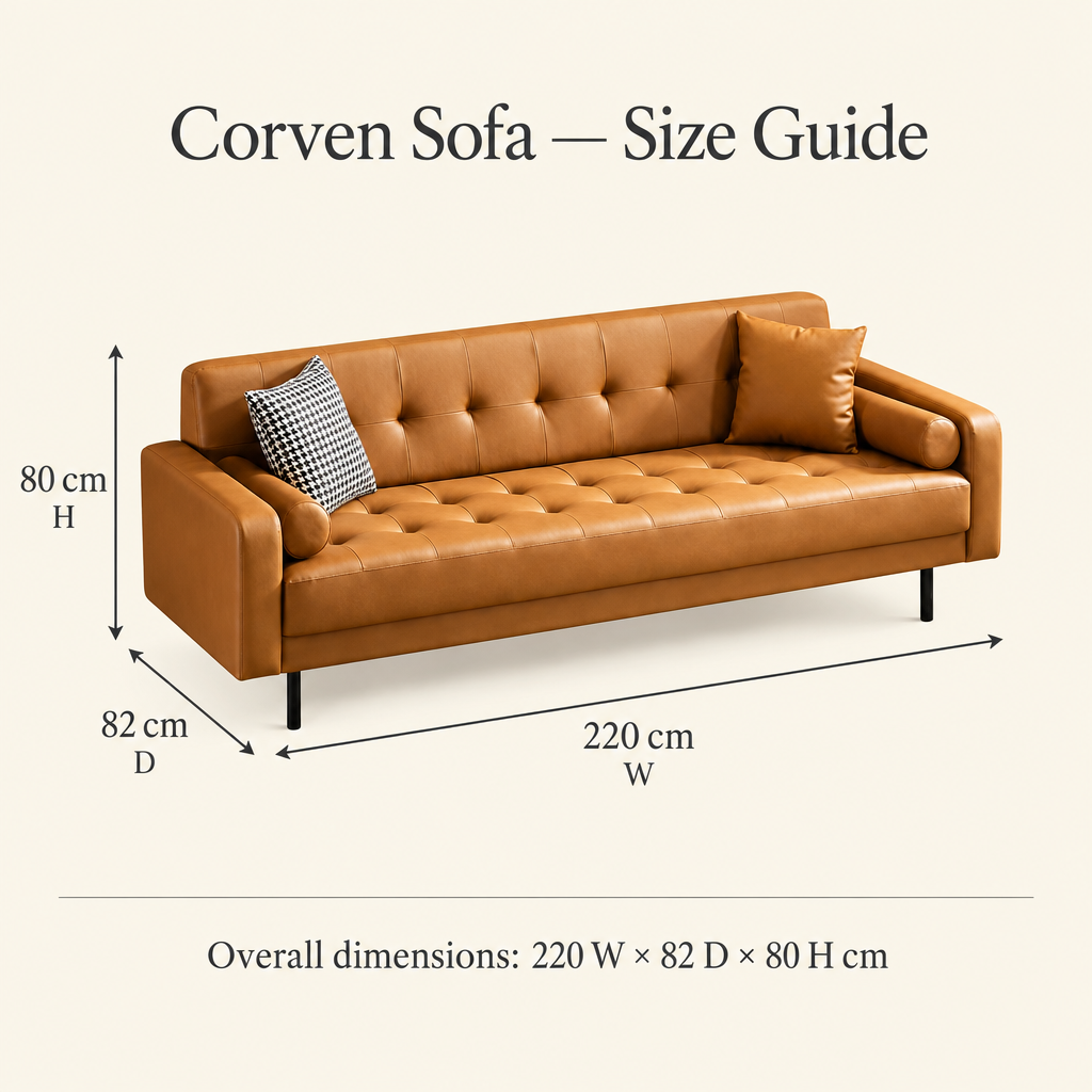 Corven sofa dimensions 220 W by 82 D by 80 H cm