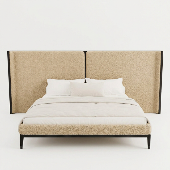 Varen beige thick boucle bed front view