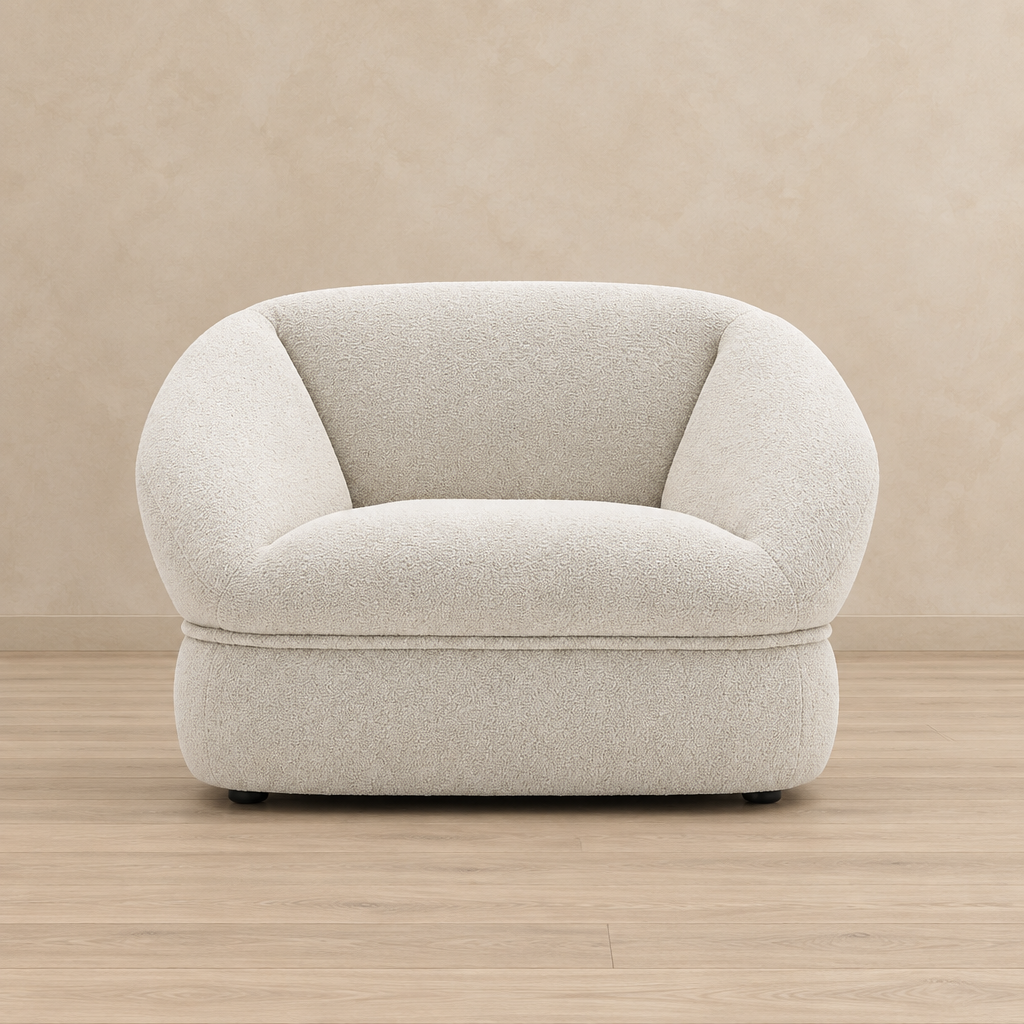 Orel white fabric armchair front view