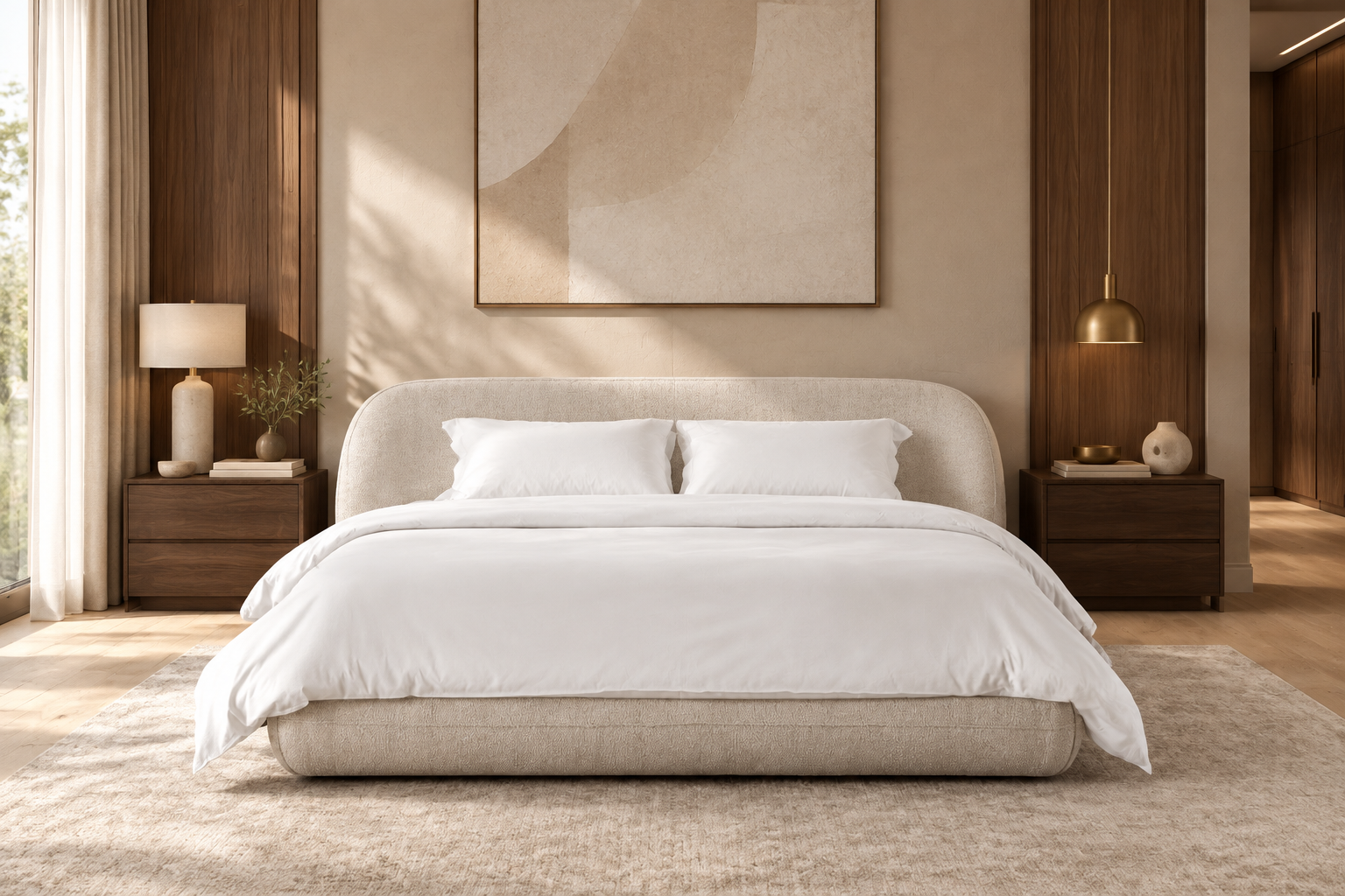 Elio bed in a luxury beige bedroom