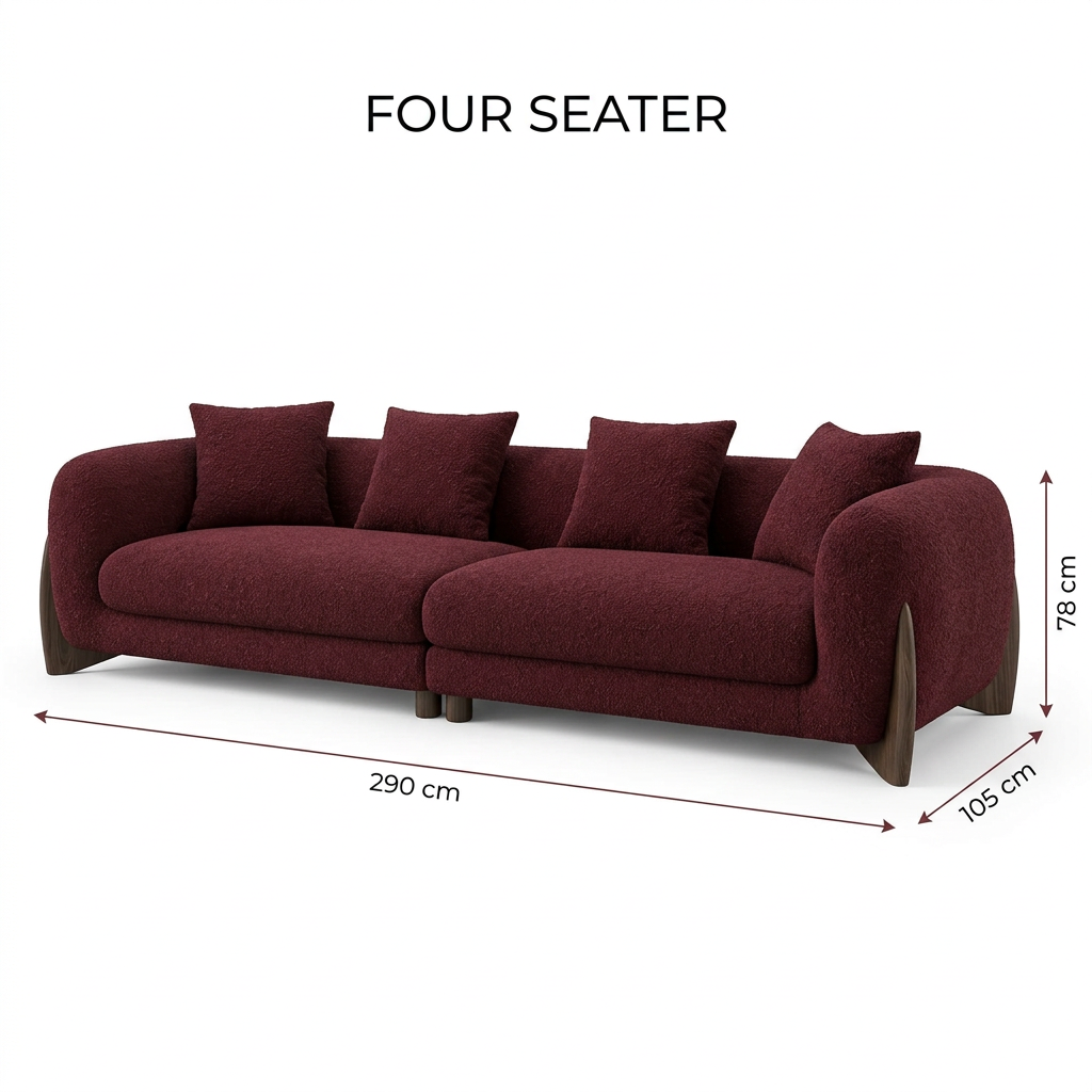 Oria dark red four-seater dimensions 290 by 105 by 78 cm