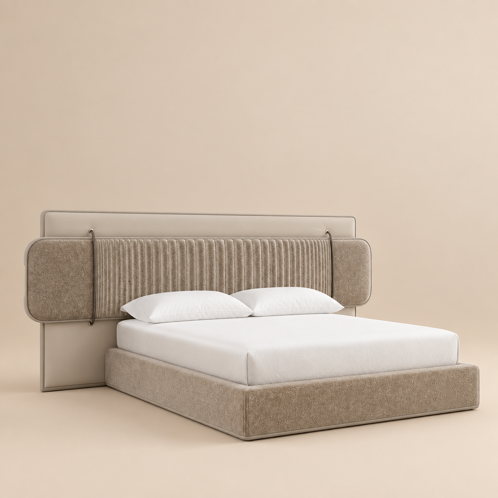 Celia channel upholstered bed with exposed frame