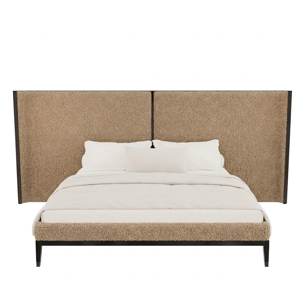 Varen light brown thick boucle bed front view