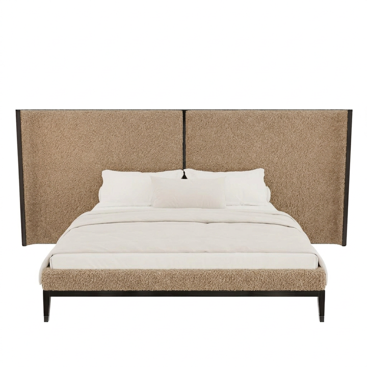 Varen light brown thick boucle bed front view