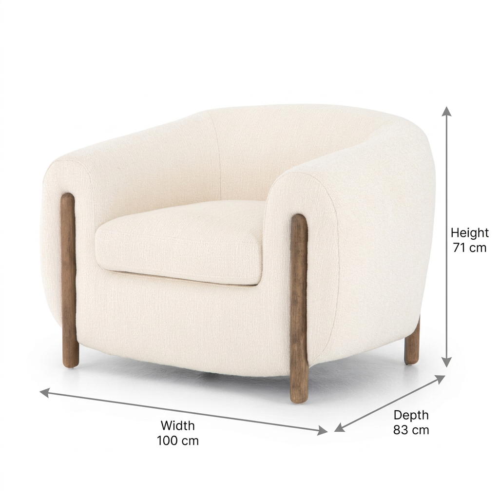Norvelle armchair dimensions: 100 cm wide, 83 cm deep, 71 cm high