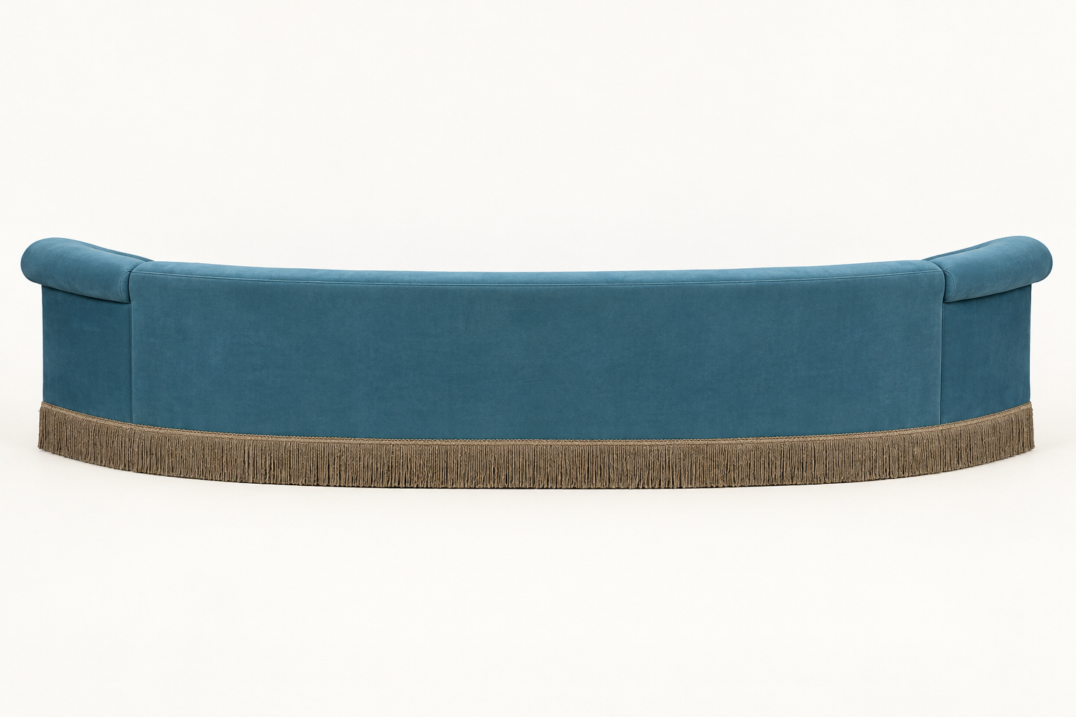 AI-inferred rear view of Sultana curved blue sofa